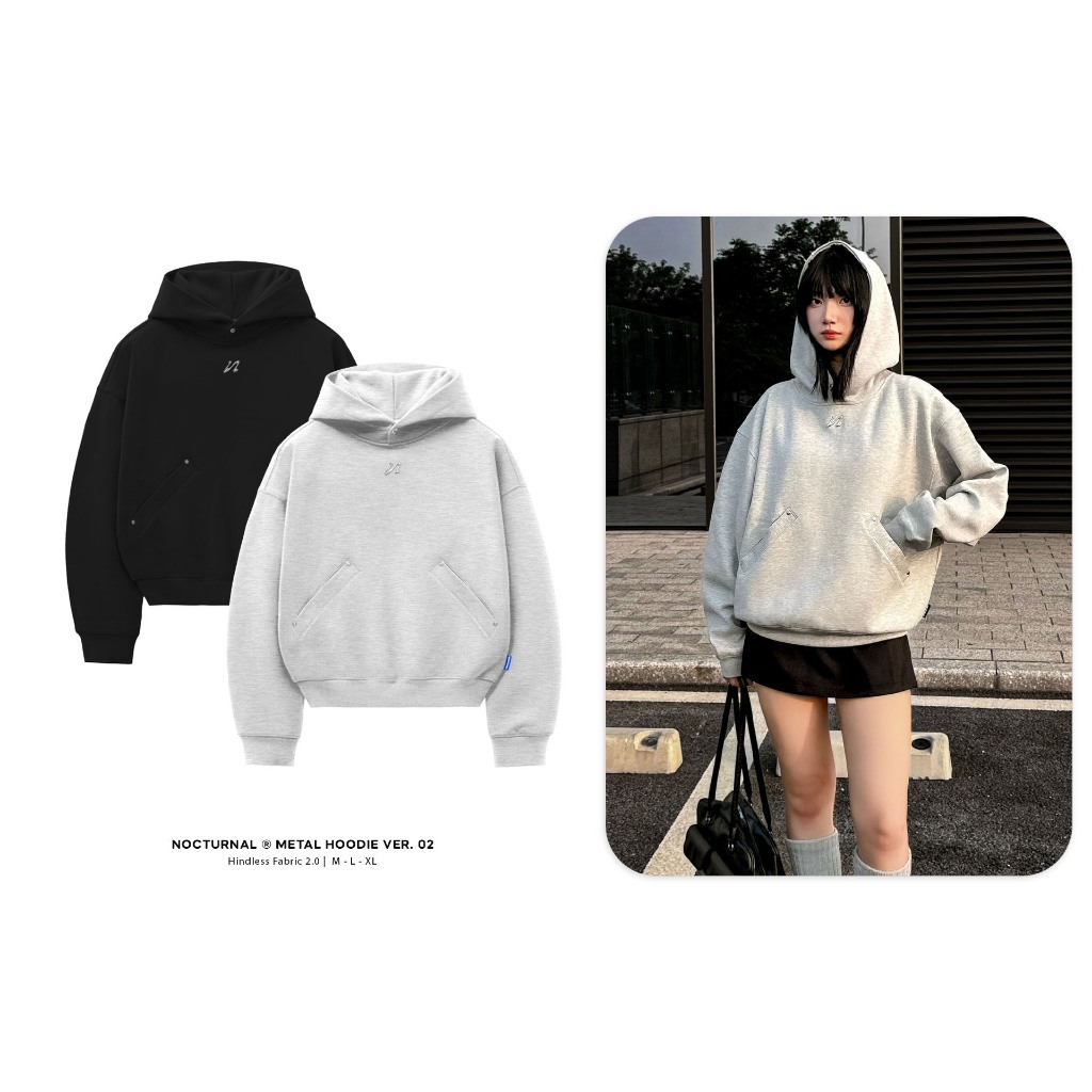 NOCTURNAL Boxy Metal Hoodie Unisex สำหรับผู้ชายและผู้หญิง แบรนด์ท้องถิ่น
