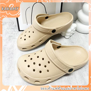 KAKAMY รองเท้าแตะชายหาด รองเท้าหัวโตแบบมีรู สไตล์เกาหลี DIY แฟชั่น พื้นหนา
