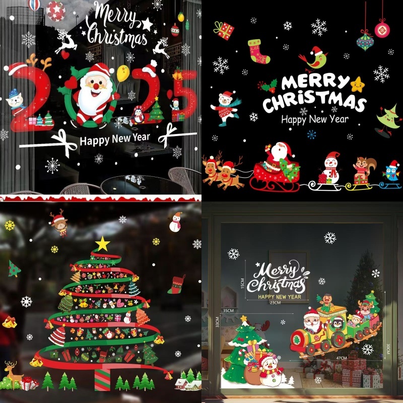 จัดส่งทันทีChristmas 2025 สติกเกอร์ติดผนัง สติกเกอร์หน้าต่าง คริสต์มาส หลากสี ตกแต่งคริสต์มาส ตกแต่งคริสต์มา