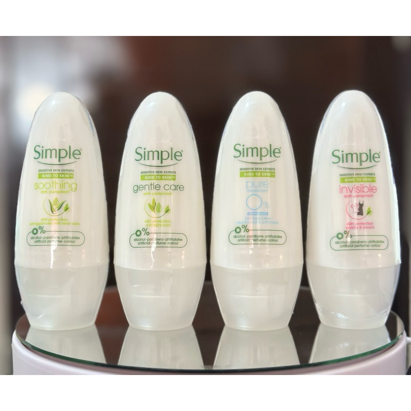 [Exp:05/2027] Simple Sensitive Skin Experts Roll On ผลิตภัณฑ์ระงับกลิ่นกาย 45ml [Gentle|Pure|Invisible|Soothing]