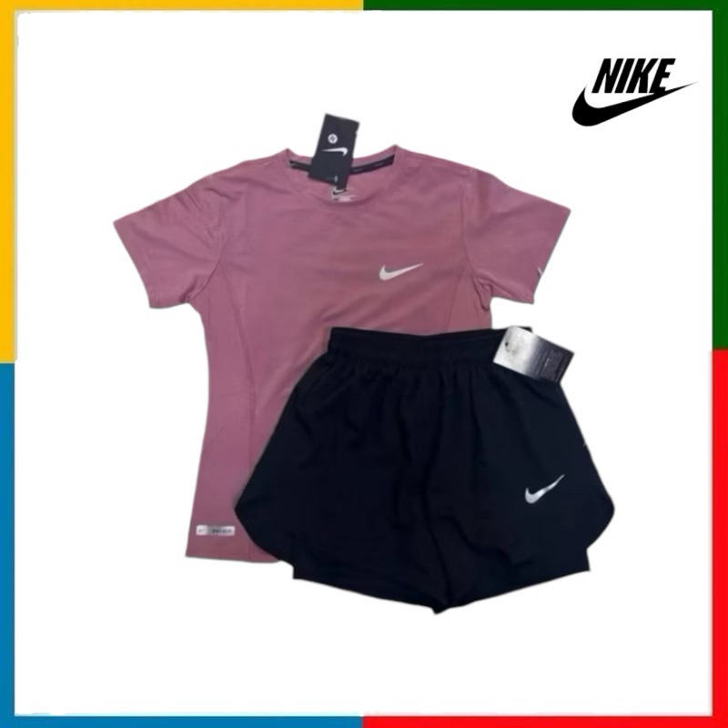 Set 2 ชิ้น - ชุดออกกำลังกาย ชุดวิ่งเสื้อ+กางเกงขาสั้น