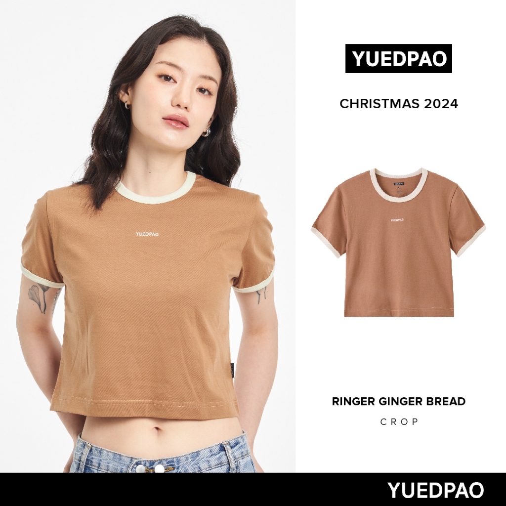Yuedpao Christmas Collection 2024 ผ้าหนาทรงสวย ยับยากรีดง่าย เสื้อยืดเปล่า เสื้อยืดครอป Crop Ginger bread