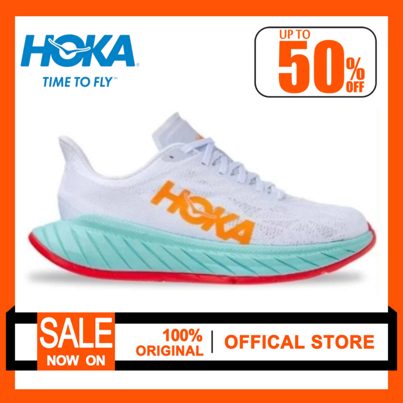 (ของแท้ 100%) Hoka Carbon X2 White Blazing Orange running Shoes for Men Sneakers