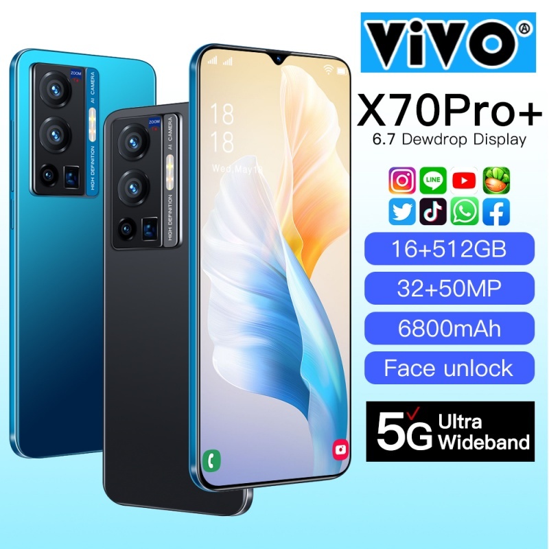 โทรศัพท์มือถือ X70 Pro 5G แรม16GB รอม512GB รองรับ2ซิม 6.7นิ้ว หน้าจอเต็ม รองรับแอพธนาคาร Android สมาร์ทโฟนจอใหญ่