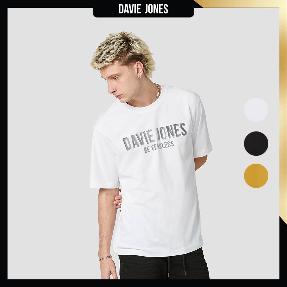DAVIE JONES เสื้อยืด Logo Oversized Fit T-Shirt LG0046 สีขาว ดำ เหลือง