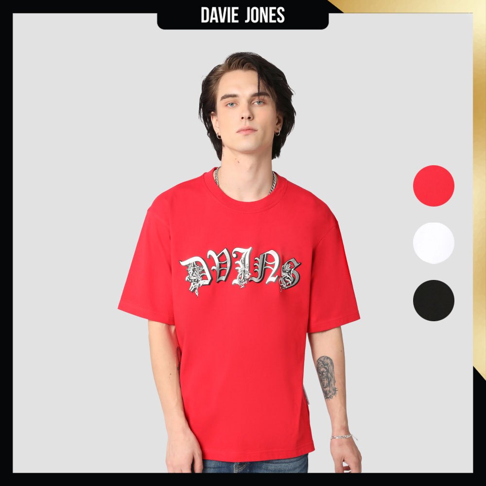 DAVIE JONES เสื้อยืด Logo Oversized Fit T-Shirt LG0074 สีแดง ขาว ดำ