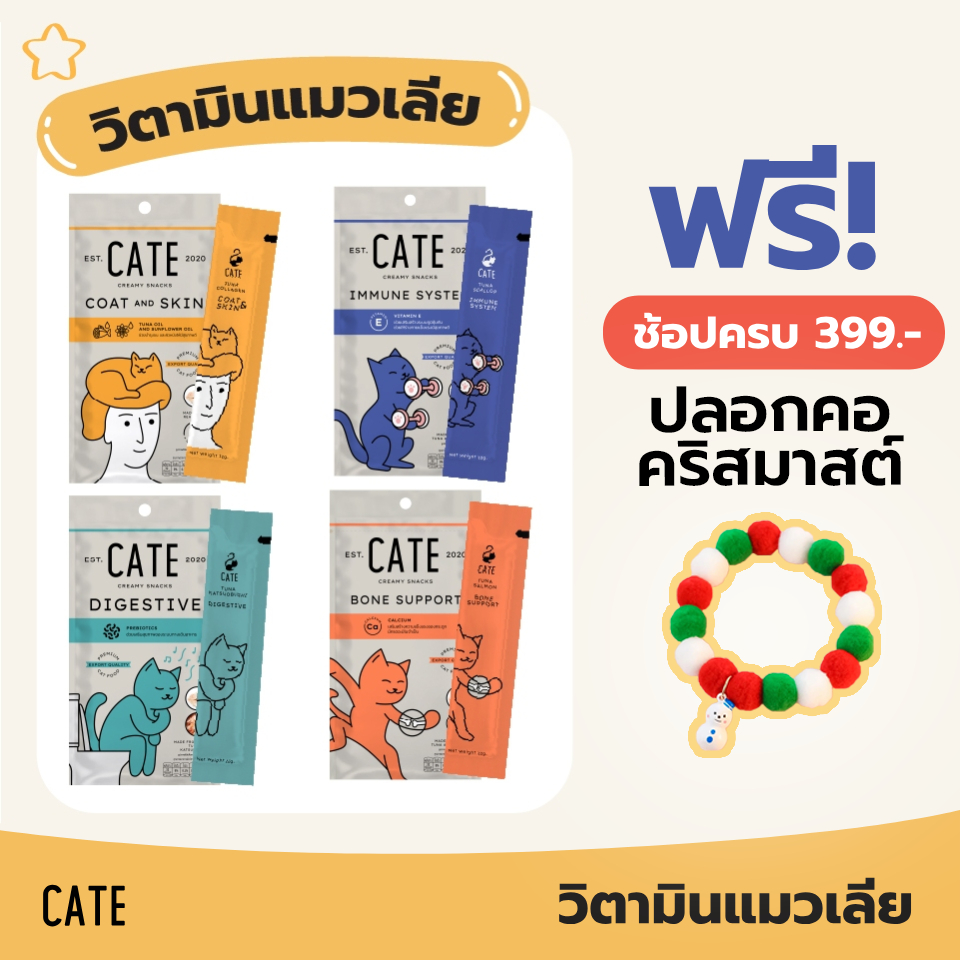 [คละรสคุ้มกว่า] CATE เคท ขนมแมวเลียคละสูตร Prebiotics, Vitamin E and Lysine, Calcium