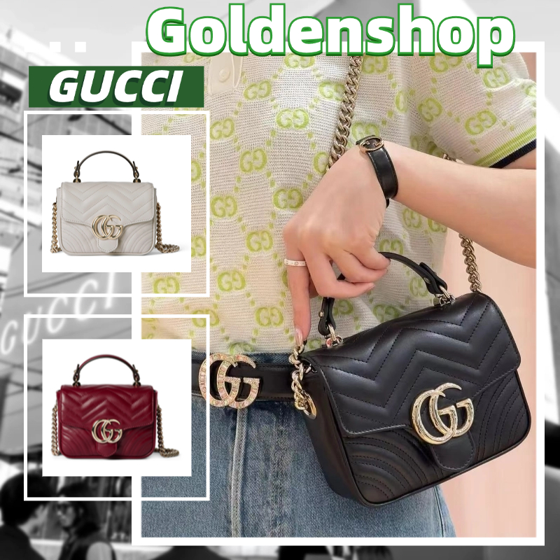 🍒กุชชี่ Gucci GG Marmont Mini Top Handle Bag🍒กระเป๋าสะพาย Gucci จริง สินค้าขายร้อน