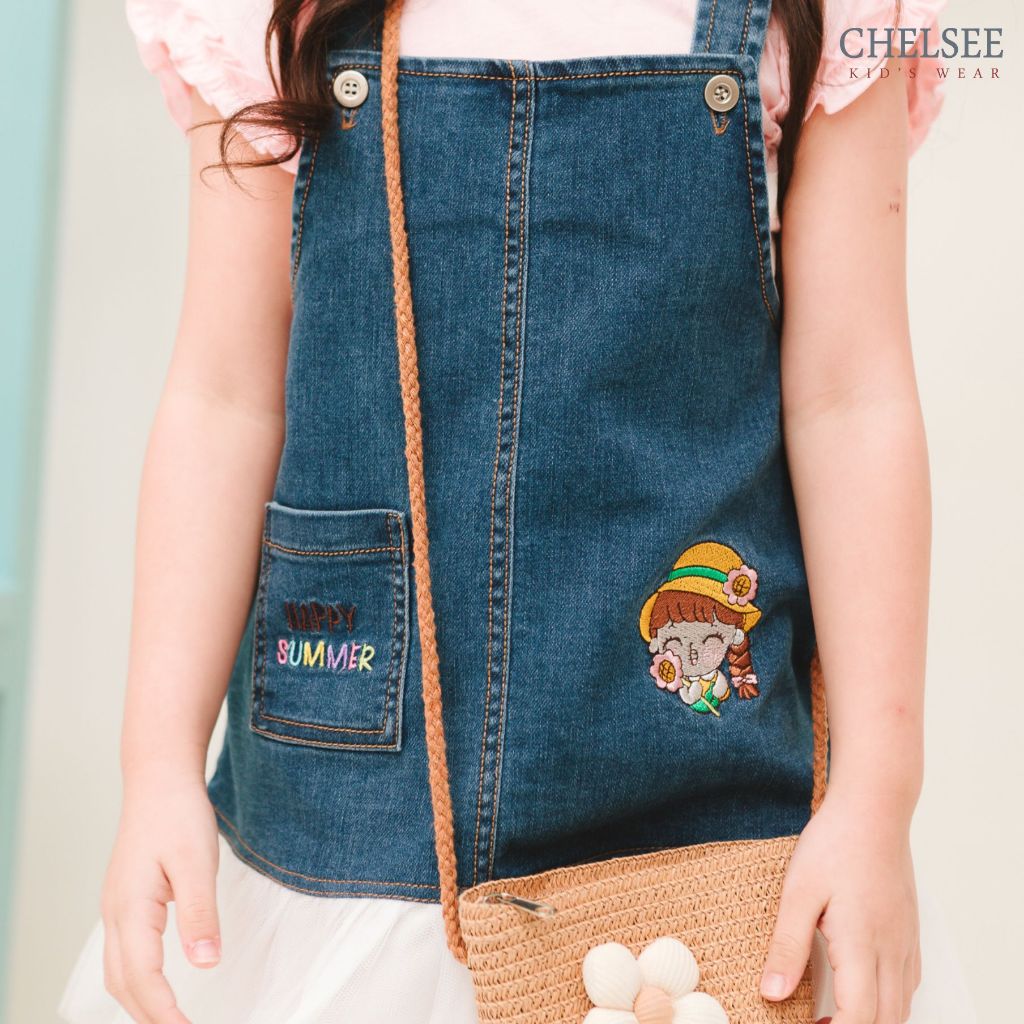 Chelsee ชุดเดรสเอี๊ยมยีนส์ เด็กผู้หญิง รุ่น 238052 ปักลายน่ารัก ผ้าเดนิม นิ่ม 100%Cotton อายุ 1.5-10 ปี เสื้อผ้าเด็กโต