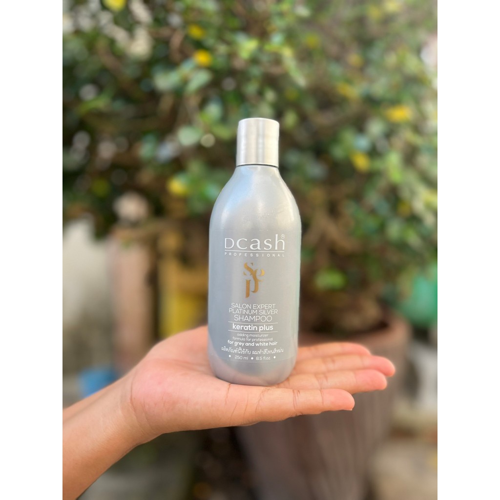 แชมพูสีม่วงและครีมนวดสีม่วง Dcash Salon Expert Platinum Silver