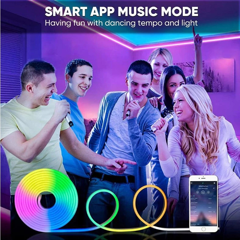 นีออน RGB IC ไฟ LED ไฟแถบไฟ 5V-24 V ควบคุมบลูทูธกันน้ำได้ทำงาน 5 เมตร 10 เมตร ยืดหยุ่นแถบไฟตกแต่งในร่มและกลางแจ้ง - รูปที่ 3