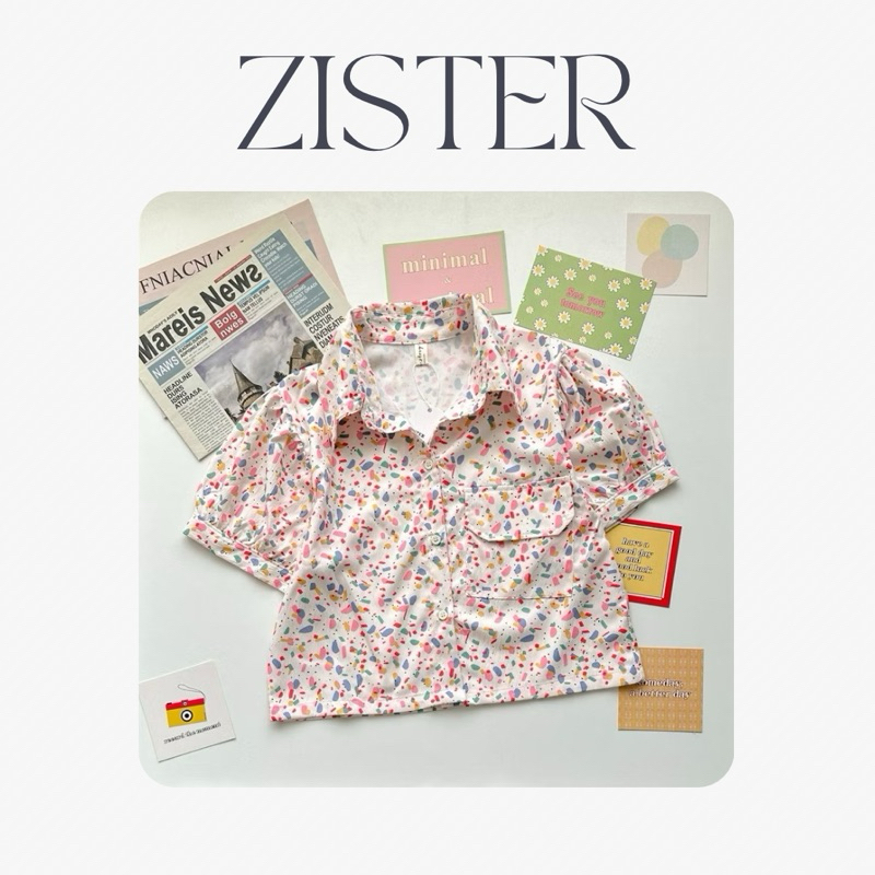 ZS194_CR เสื้อเชิ้ตลายดอกไม้แขนตุ๊กตา