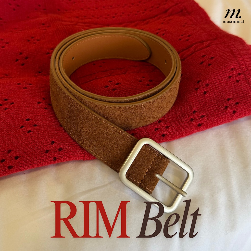 (น้ำตาลเปิดภฃพรี20-25วันค่ะ/ดำ&มัทฉะพร้อมส่ง) MUSTNIMAL | RIM suede belt เข็มขัดหนังกลับหัวเหลี่ยมเงิน
