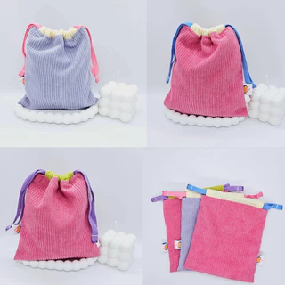 Drawstring bag ถุงผ้าหูรูด ผ้าลูกฟูก น่ารัก มีซับใน🍰เลือกสีด้านในค่ะ
