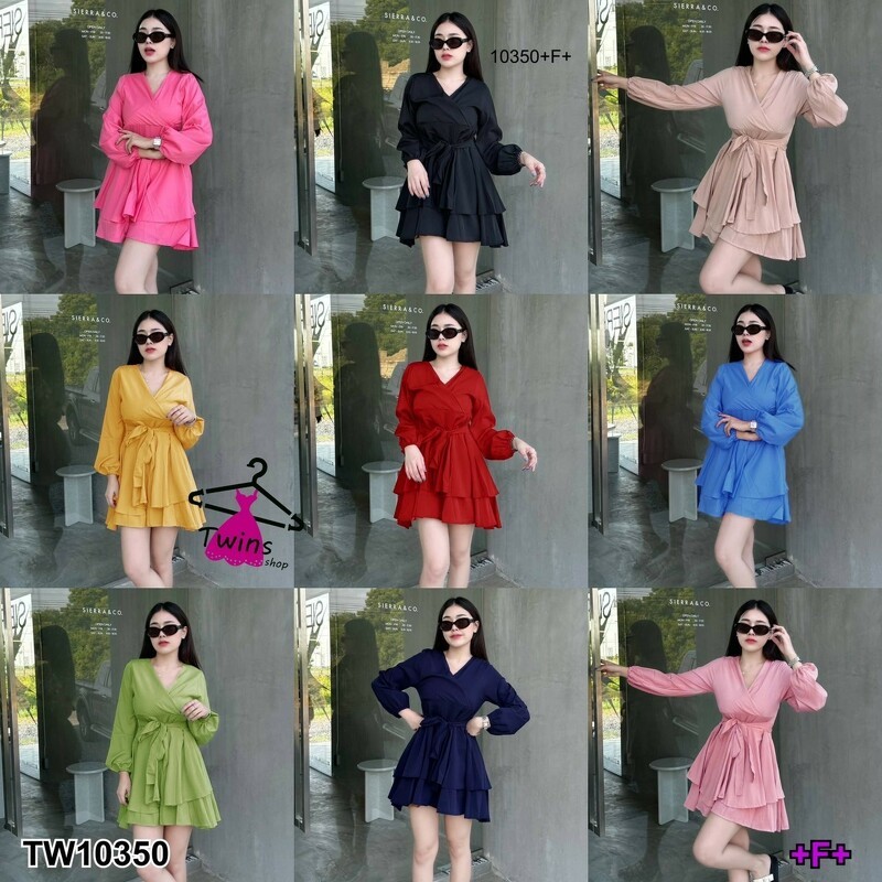 J10350 Jumpsuit จั๊มสูทสั้น คอวี แขนยาว Short jumpsuit, V-neck, long sleeves