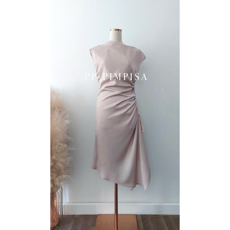 Dress เดรสผ้าพริ้วใส่ party dinner เพื่อนเจ้าสาว ปรับความยาว ความสั้นได้ ตามคนใส่ได้ค่ะ