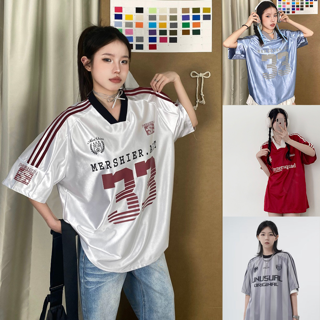 COD Oversize ผู้หญิงสบาย ๆ เสื้อยืด Unisex ถนนคู่เสื้อยืดขนาดใหญ่ฤดูร้อนระบายอากาศเสื้อคอวีแขนสั้น