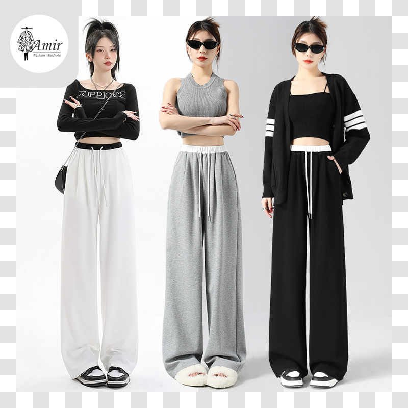 🥰กางเกงลำลองทรงหลวม ขากว้าง ผ้าใส่สบาย มีเชือกผูกที่เอว