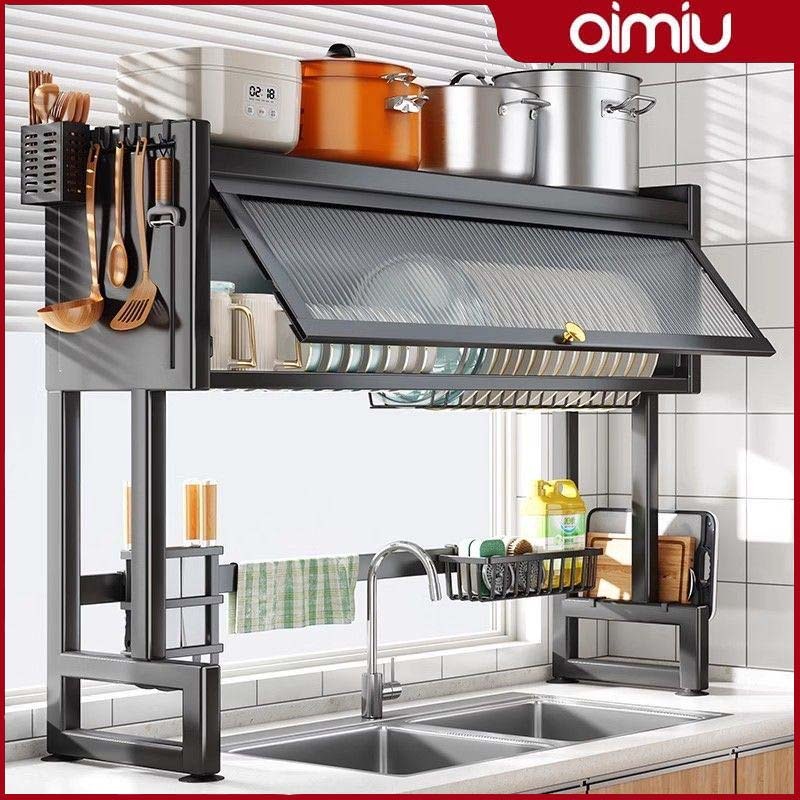 OIMIU รุ่นอัพเกรด ชั้นวางจาน ที่วางจาน สแตนเลส 2 ชั้น <65--75-85-95-105> คร่อมอ่างล้างจาน กันฝุ่นที่มีประสิทธิภาพ