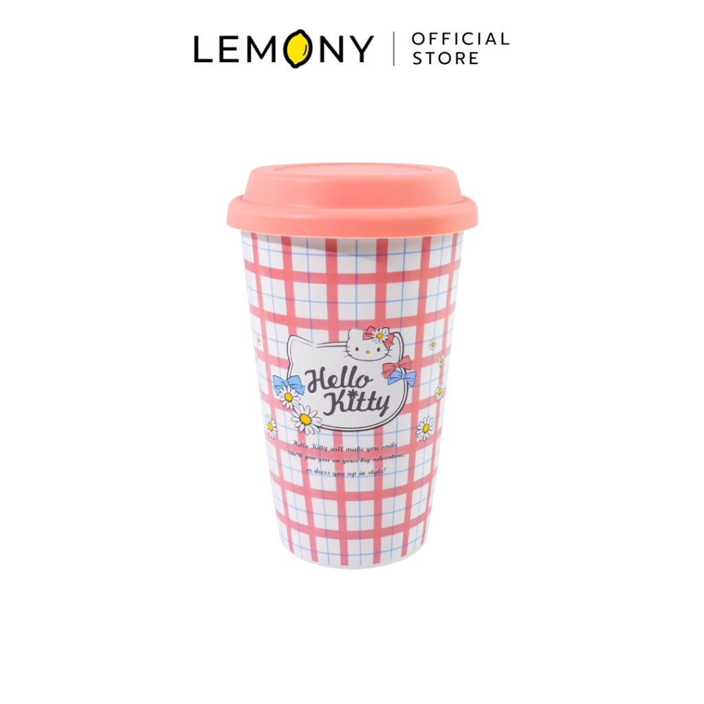 LEMONY Sanrio Hello Kitty Tall glass with silicone lid แก้วทรงสูงฝาซิลิโคน 450 ML