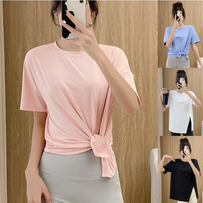 ใหม่✨ เสื้อคลุมบรา  รุ่น YOGA-153 เสื้อออกกำลังกายแขนสั้น ทรงหลวม ผูกข้างได้