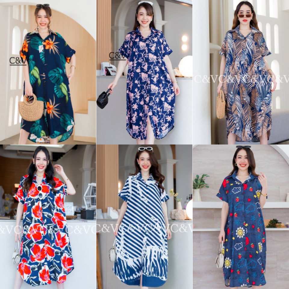 เดรสยาว ปกเชิ้ต กระดุมหน้า เดรสผ้านิ่มพลิ้วทรงสวย มีกระเป๋า สวมใส่สบาย คุณภาพดีจ้า