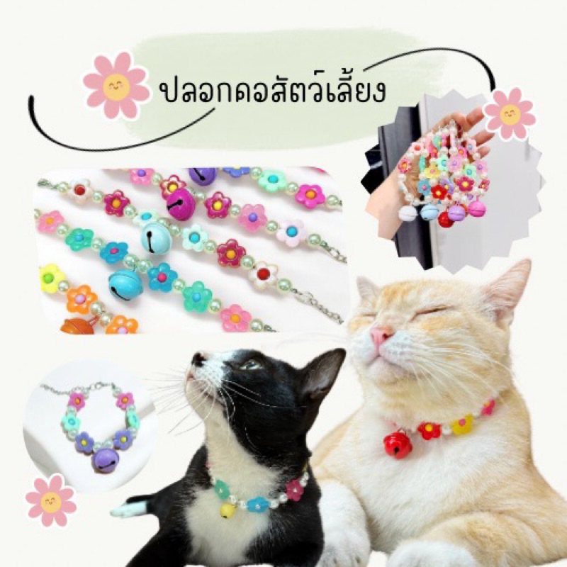 ปลอกคอน้องหมาแมว ลูกปัดลายดอกไม้ พร้อมส่ง