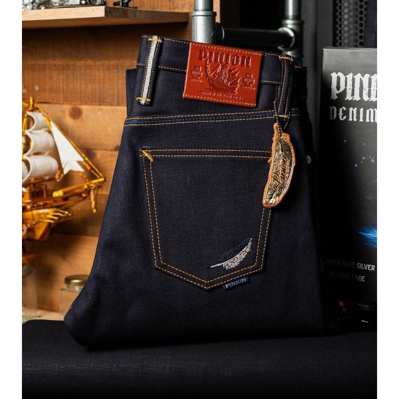 PINION DENIM  25oz SLUB INDIGO X BLACK SAILS ทรงกระบอกเล็ก สินค้าลิขสิทธิ์แบรนด์ไทย