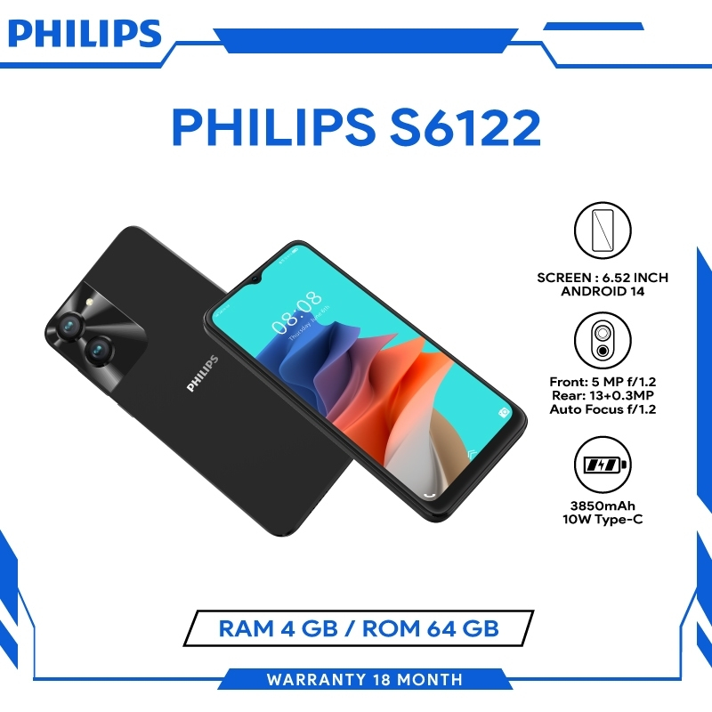 [NEW] PHILIPS S6122 (RAM 4GB ROM 64GB) สมาร์ทโฟน หน้าจอ 6.52  เครื่องประกันศูนย์ไทย 18 เดือน