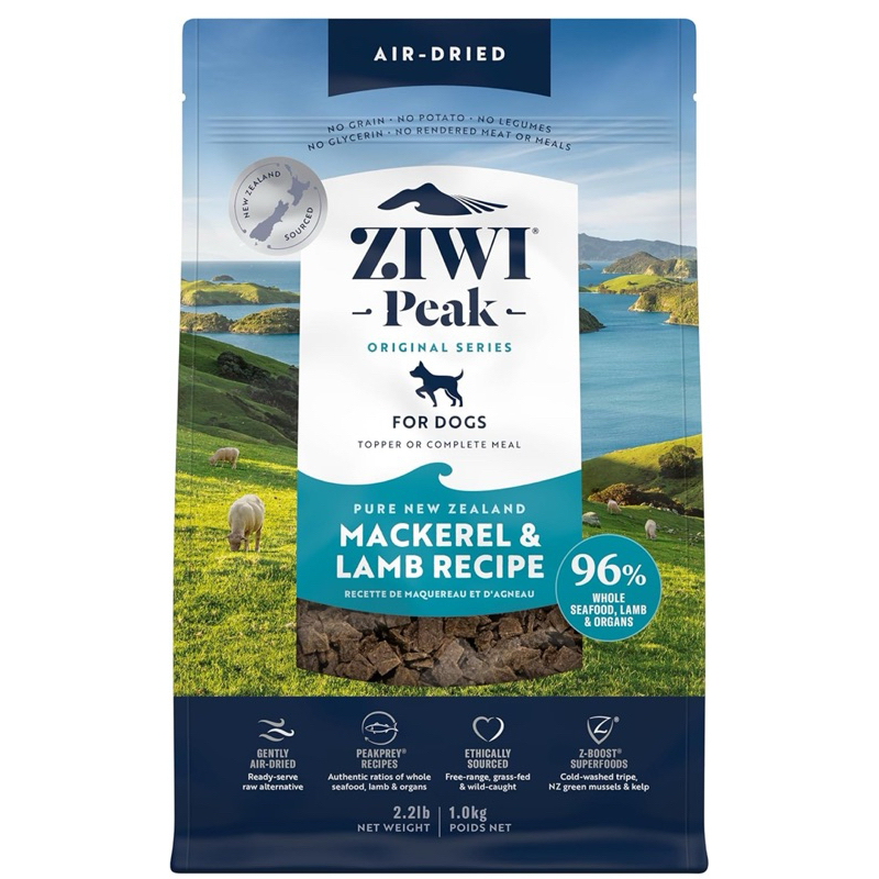 (1kg) ZIWI Peak Air-Dried Dog Food – Mackerel & Lamb - All Natural, High Protein, Grain Free, Limite