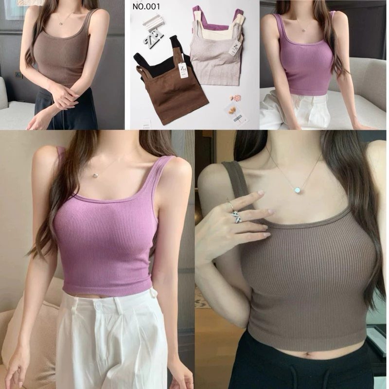 ZH.B001เสื้อกล้ามเสริมบราแนวน่ารัก บราสายเดี่ยวฟองน้ำในตัว เนื้อผ้าร่อง