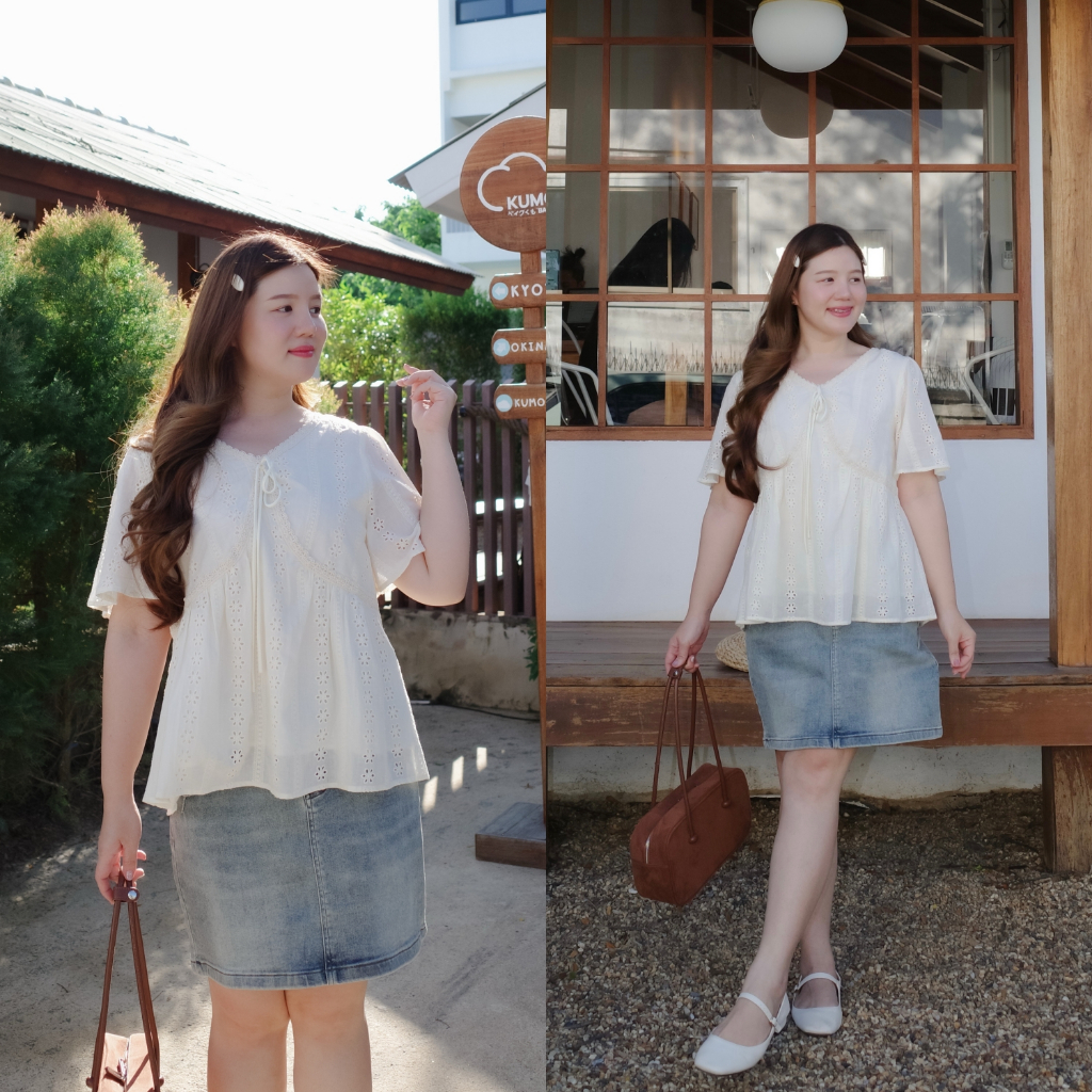 ( อกถึง 52") Apricot Lace เสื้อสาวอวบ เสื้อลูกไม้