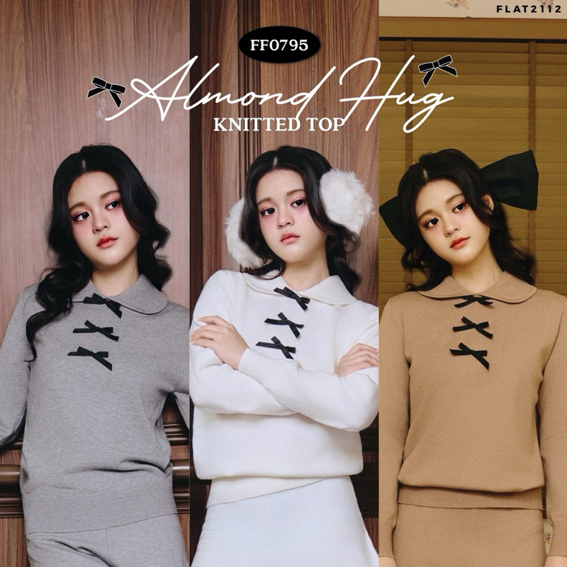 FLAT2112 FF0795 : ALMOND HUG KNITTED TOP เสื้อไหมพรม แขนยาว ชุดกันหนาว