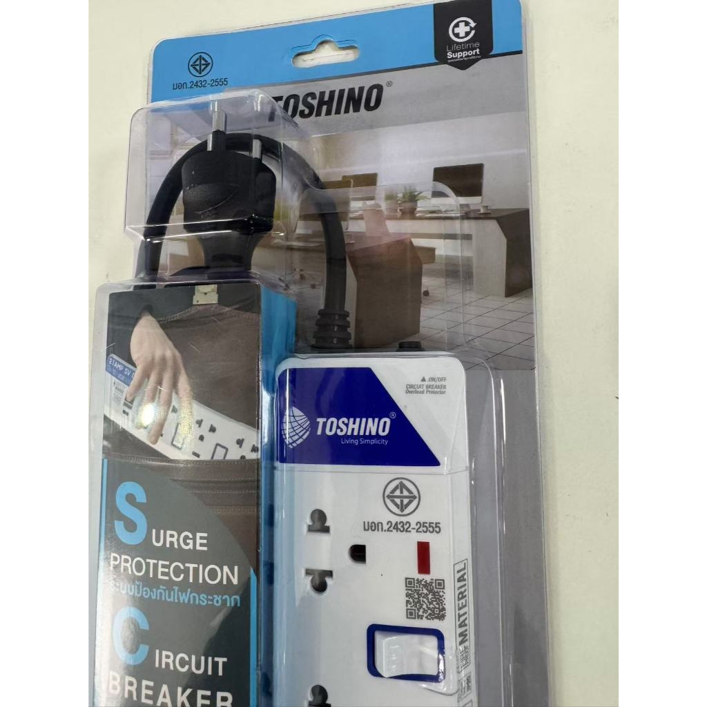 [247บาท โค้ดคุ้ม] ปลั๊กไฟ มอก.มีสวิตซ์แยก TOSHINO มี 2/3/4/5/6 เต้าเสียบ สายยาว 3/5เมตร ET-913 3เมตร