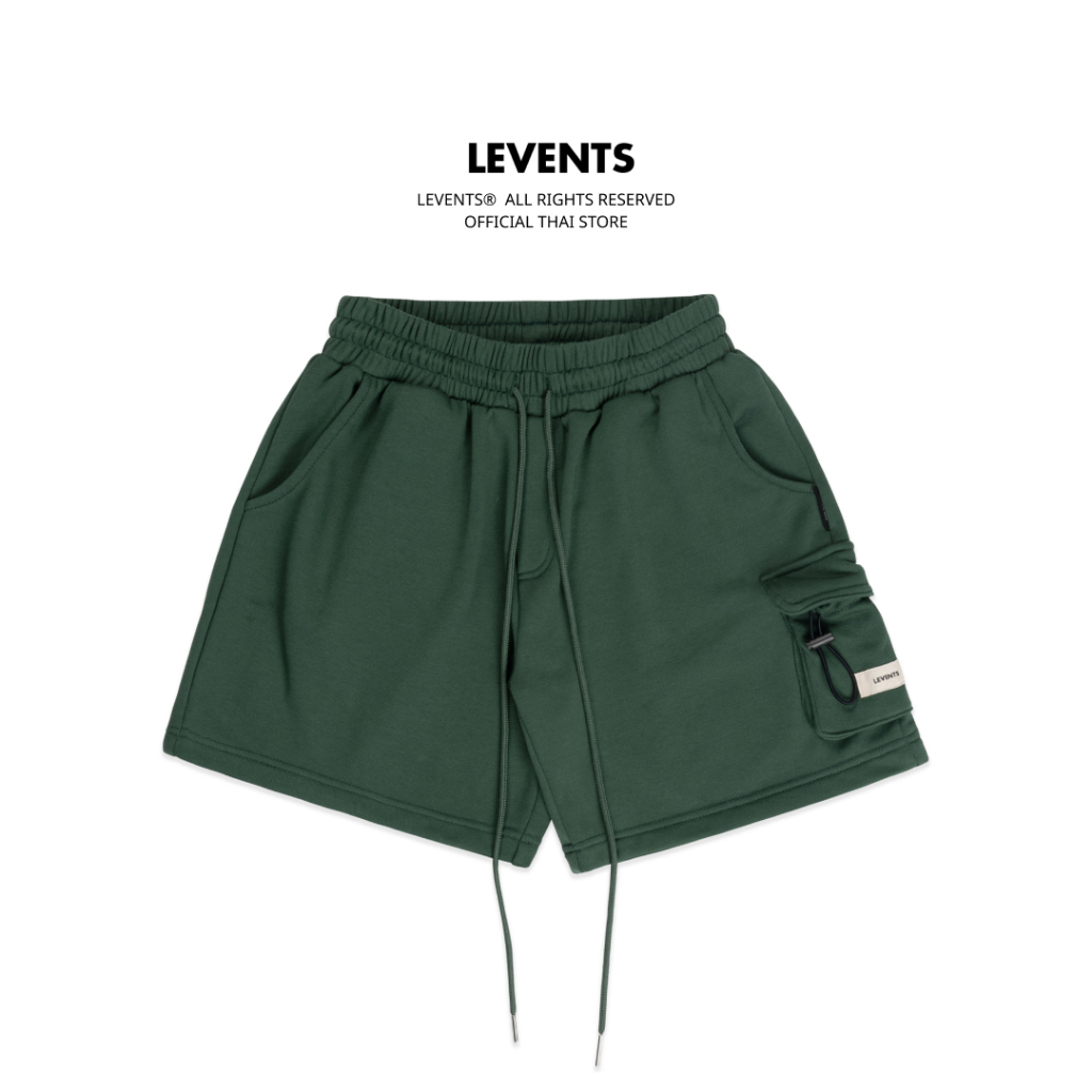 Levents® Cargo ShortPants กางเกงขาสั้นคาร์โก้ สี Dark Green มีกระเป้า ผ้าฝ้ายหนานุ่ม