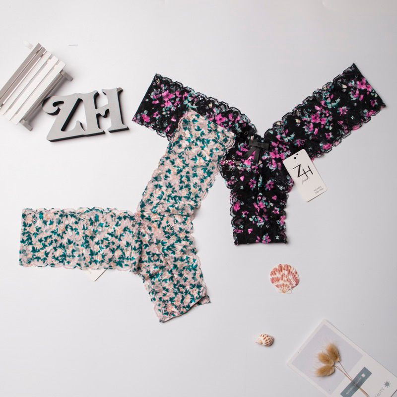 ZH.D015กางเกงชั้นในจีสตริงเอวต่ำลายดอกไม้.บิกินี่ลูกไม้G-string - รูปที่ 6