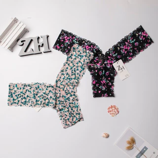 ZH.D015กางเกงชั้นในจีสตริงเอวต่ำลายดอกไม้.บิกินี่ลูกไม้G-string