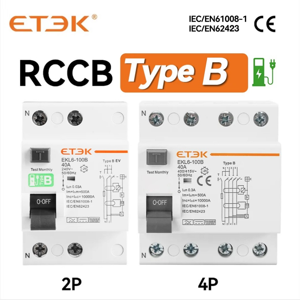 ETEK EKL6-100B 40A 30MA Type B Residual Current Circuit Breaker (RCCB) ประกัน 1 ปี