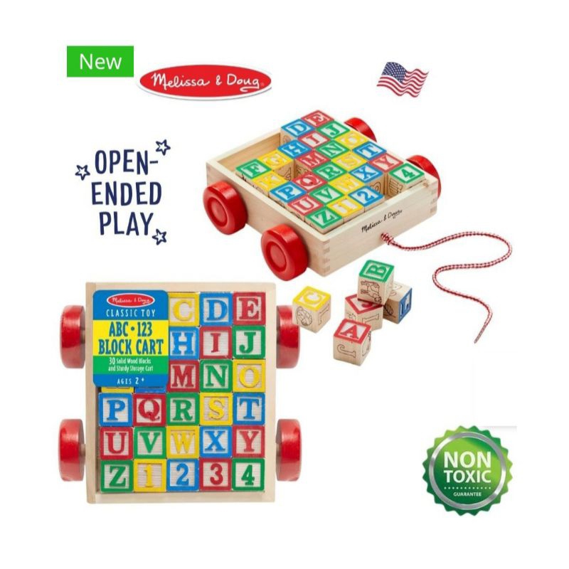 Melissa&Doug Classic ABC Block Cart บล๊อกไม้ ABC ขนาด 1"x 30 ชิ้น พร้อมรถลาก เก็บง่าย รุ่น 1169
