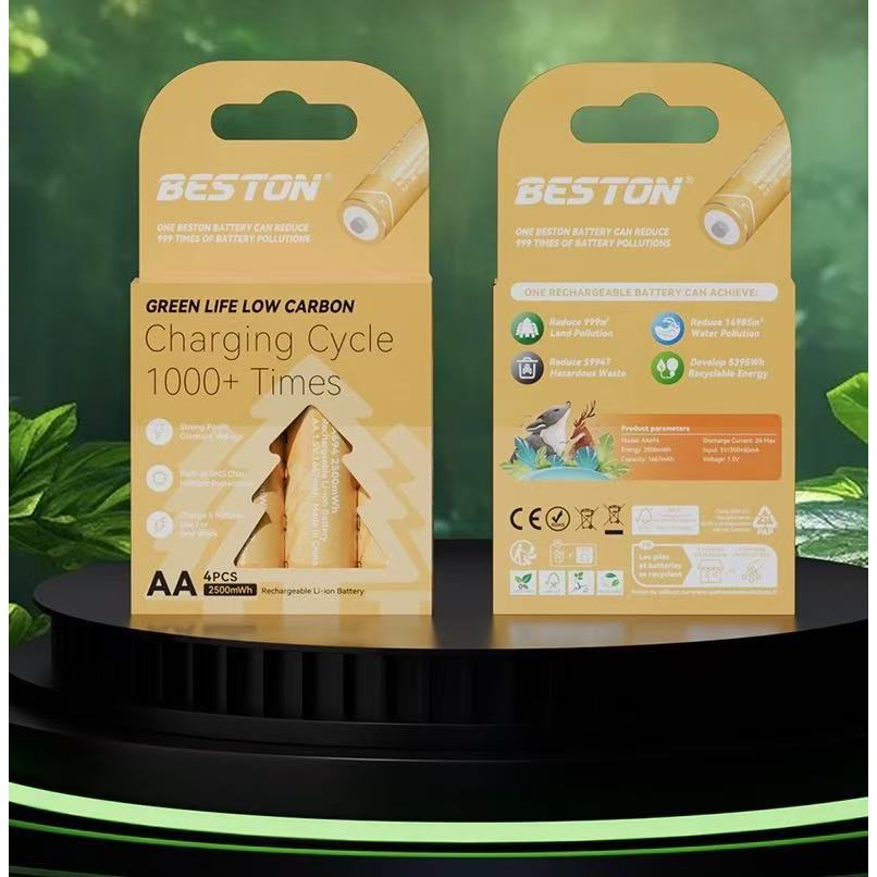 แบตเตอรี่ Beston 1.5V 2500mWh AA แบตเตอรี่ชาร์จเร็ว ชาร์จเร็ว แบตเตอรี่ลิเธียมไอออน 2A แบบชาร์จใหม่ได้ （1 แพ็ค 4 ก้อน）