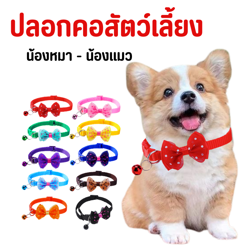 ปลอกคอสัตว์เลี้ยงพร้อมโบว์ลายจุด ปลอกคอแมว ปลอกคอพร้อมกระดิ่ง ปลอกคอปรับขนาดได้ ปลอกคอสัตวเลี้ยง ปลอกคอสุนัข