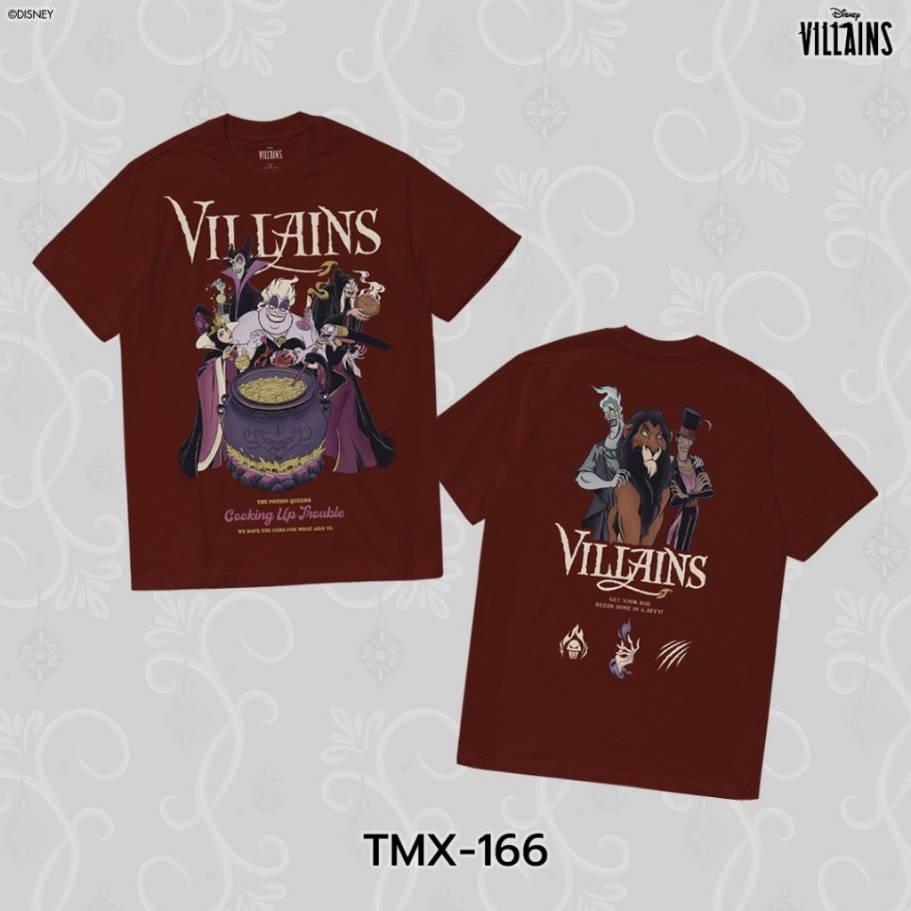 Power 7 Shop เสื้อยืดการ์ตูน “Villains” ลิขสิทธ์แท้ DISNEY (TMX-166-สีแดงเข้ม)