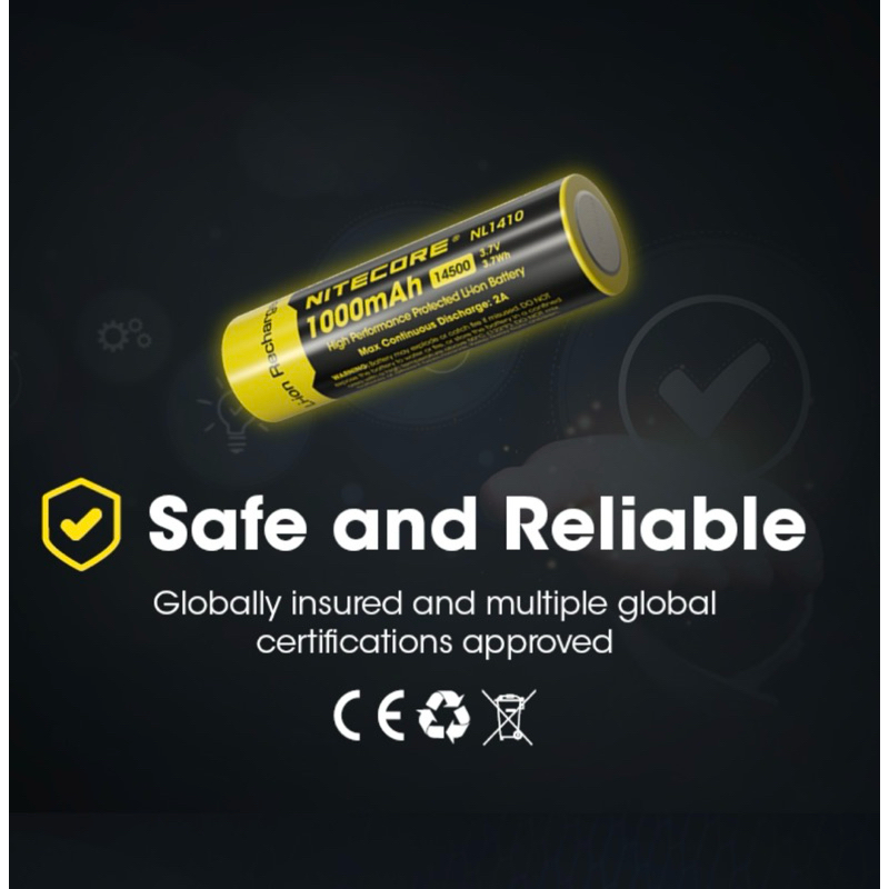 ถ่านชาร์จ Nitecore NL1410 14500 1100mAh 3.7V 1ก้อน