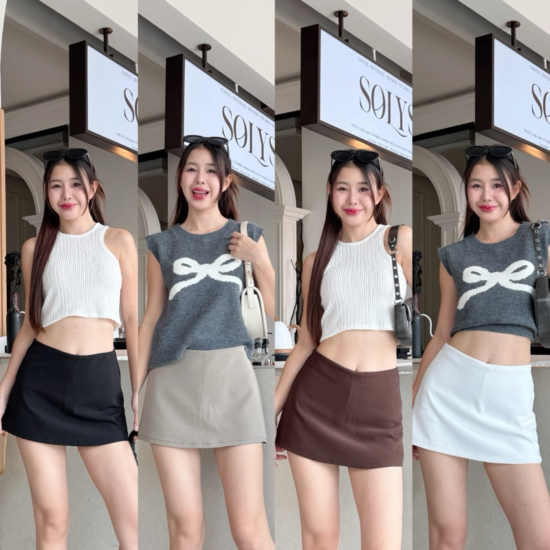 กระโปรงกางเกงหน้าเรียบซิบหลัง ยาว12” ผ้าออดี้ งานเอวต่ำ