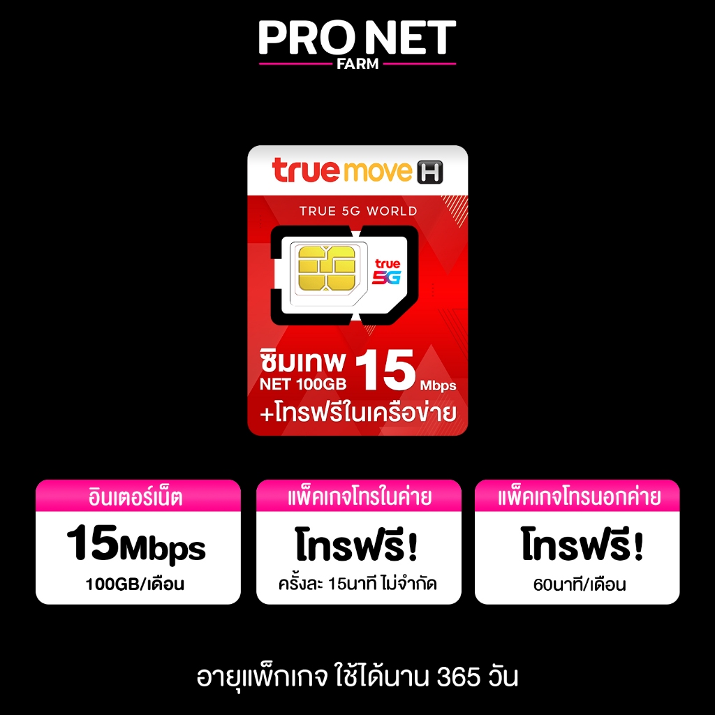 มาแรง ซิมเทพธอร์ 15Mbps 100GB เน็ตแรง 15Mbps เน็ตเดือนละ 100GB + โทรฟรีในเครือข่ายไม่อั้น True