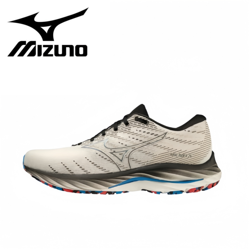 Mizuno Wave Rider 26 2E ขาว - ดำ รองเท้าผ้าใบ（ของแท้ 100 %）รองเท้าผ้าใบ รองเท้า