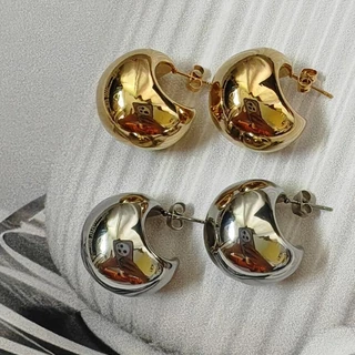 💫 nnlin. Moon C Shape ต่างหูพระจันทร์เสี้ยวตัว C ชุบทอง 14K/18K (Alloy / Stainless Steel)