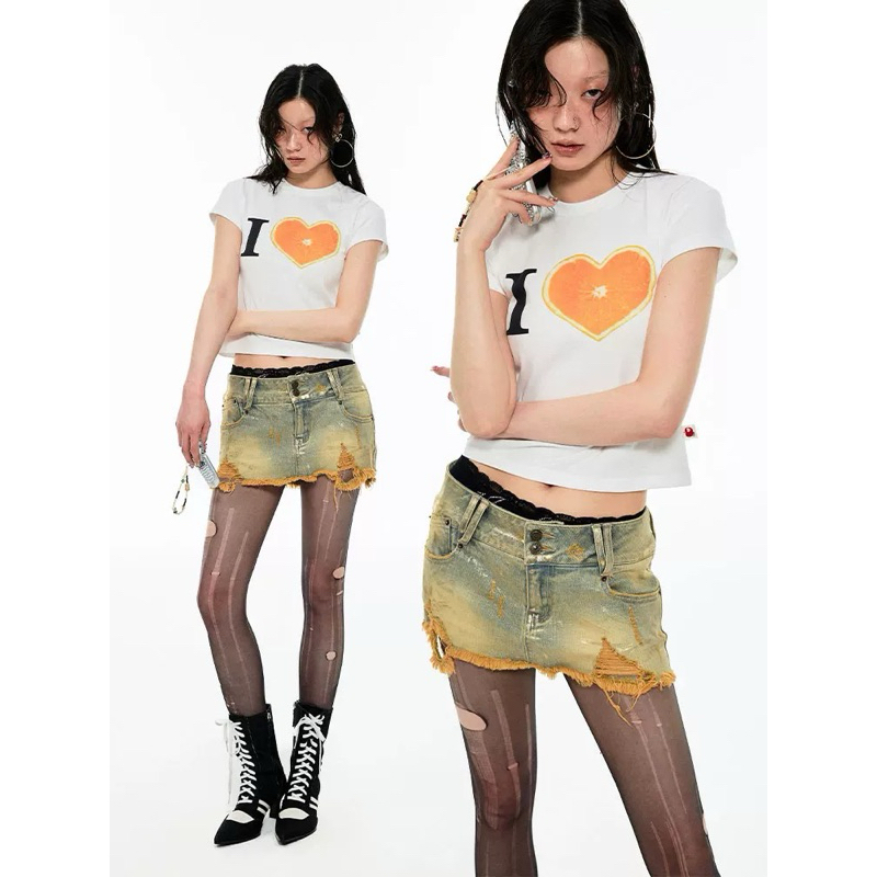 1JINN STUDIO กระโปรงกางเกงยีนส์ เอวต่ำ