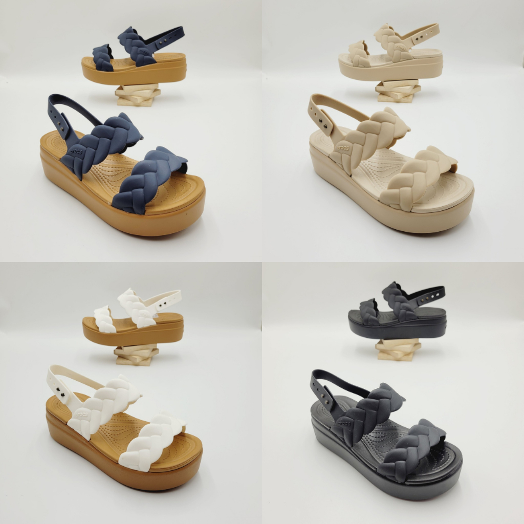 รองเท้าลำลองแฟชั่น สไตล์ Crocs Brooklyn Upper Low Wedge Sandal