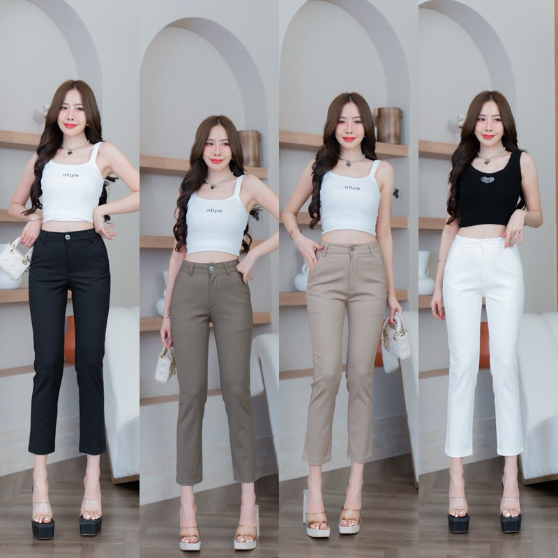 ขายาว 7 ส่วน ผ้าดับเบิ้ล กระดุมหน้า แต่งหูเข็มขัดแบบเกร๋มาก ผ้ายืดหยุ่นดี ใส่สบาย กระชับเหมาะมากกับสาวตัวเล็ก